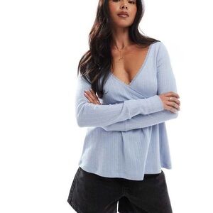 Hollister long sleeve babydoll pointelle i top in blue